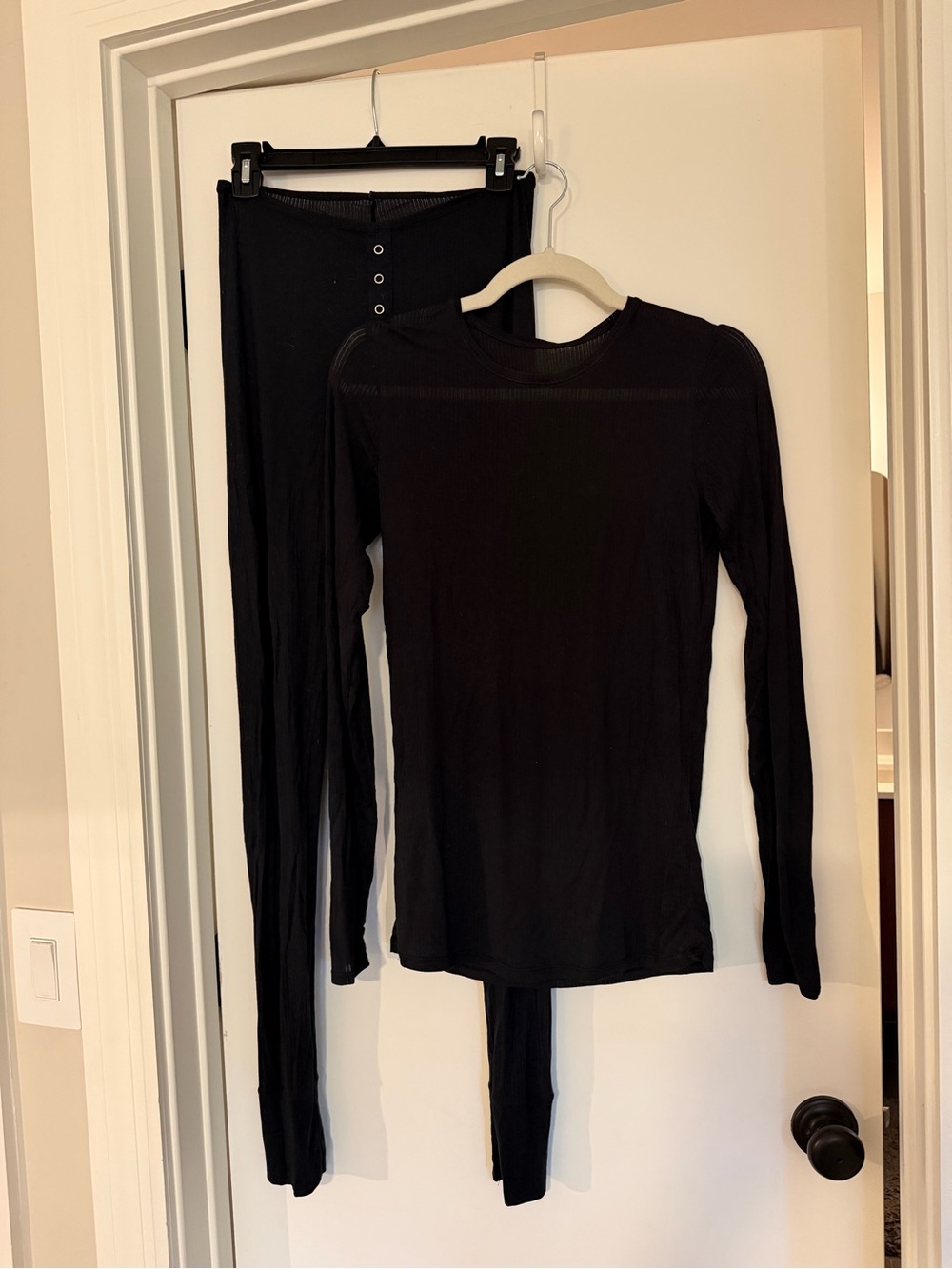 ORIG $200 Negative Underwear Black Leggings & Crew Long Sleeve Set - Sz XS